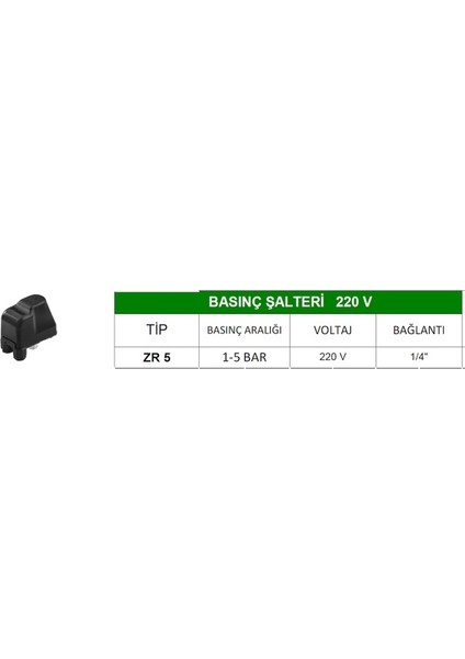 Hidrafor Basınç Şalteri 1-5 Bar 1/4" 220V