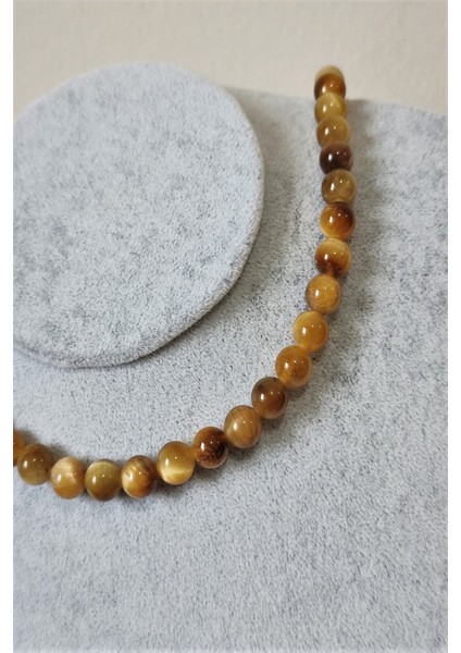 8 mm Sarı Kaplangözü Doğal Taş Kolye