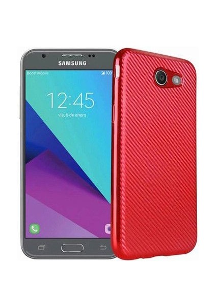 Fitcase Galaxy J3 2017 Elektroliz Carbon Desen Arka Kapak Kırmızı