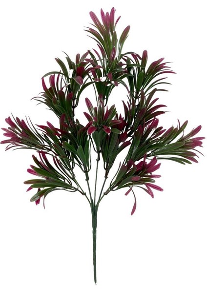 Yapay Çiçek Yeşil Bordo Renk Podocarpus Demeti 7dal 48 Çiçek Garnitür Aradal Dekoratif Yapay Bitki
