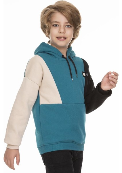 Erkek Çocuk Kapüşonlu Parçalı 3 Ip Sweatshirt