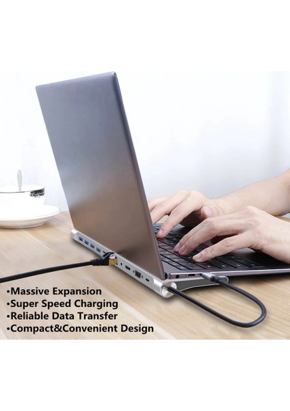 11 In 1 Type-C To Audio Port/3x USB 3.1 SD/RJ45/DP/HDMI/VGA/TYPE-C Macbook Çoklayıcı Adaptör