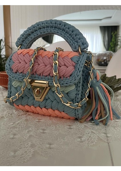 Kadın Fıstık Model El Örgüsü Penye Ip Omuz ve El Çantası