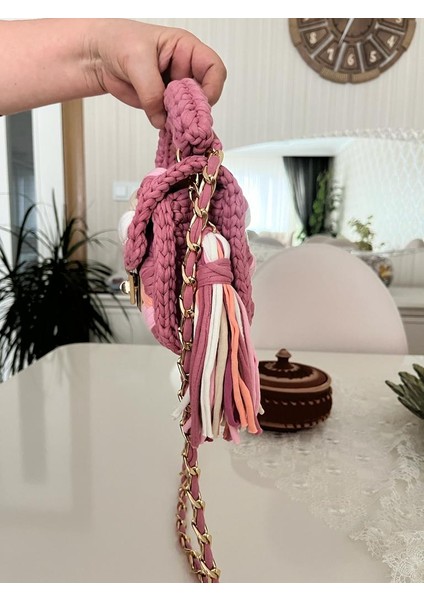 Kadın Fıstık Model El Örgüsü Penye Ip Omuz ve El Çantası