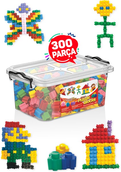 Funny Puzzle Blocks 300 Parça Plastik Kutulu Yapı Blokları