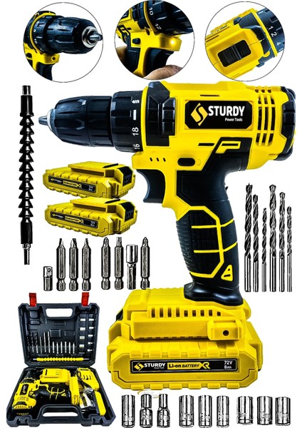 E S 58 V 5 Ah Şarjlı Çift Akülü Vidalama Matkap Sarı Adaptör