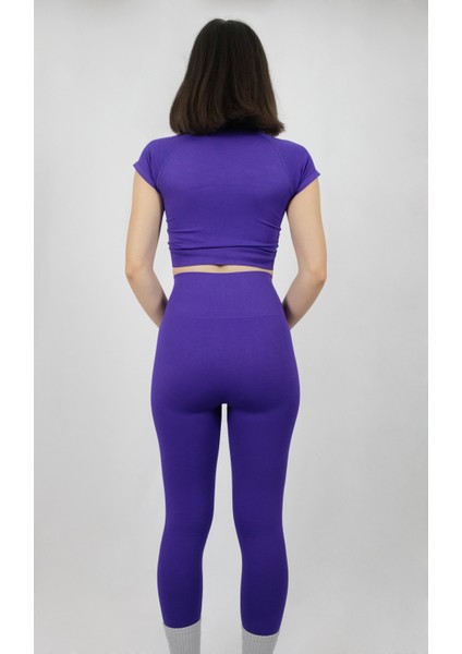 Ta Sports Wear Yüksek Bel Toparlayıcı Seamless Tayt ve Yarım Kollu Crop Takım