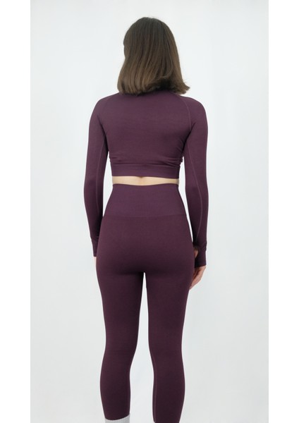 Yüksek Bel Toparlayıcı Seamless Tayt ve Uzun Kollu Crop Takım