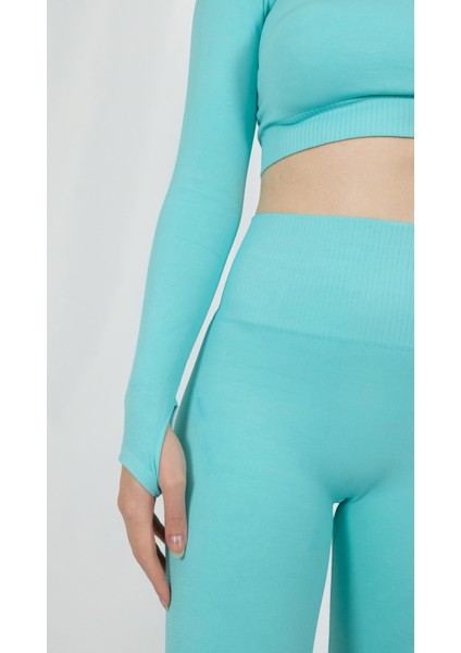 Ta Sports Wear Yüksek Bel Toparlayıcı Seamless Tayt ve Uzun Kollu Crop Takım