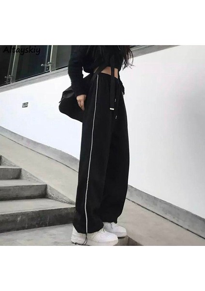 Harajuku Zip Detail Black Tracksuit Oversize Eşofman Altı