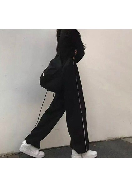 Harajuku Zip Detail Black Tracksuit Oversize Eşofman Altı fiyatları