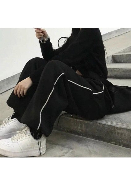 Harajuku Zip Detail Black Tracksuit Oversize Eşofman Altı indirimleri