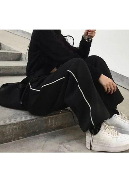Harajuku Zip Detail Black Tracksuit Oversize Eşofman Altı modelleri