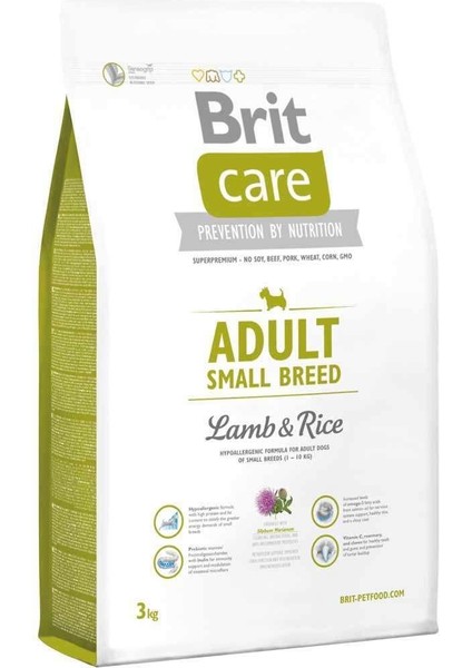 Brit Care Hypo-Allergenic Küçük Irk Kuzulu ve Pirinçli Yetişkin Köpek Maması 3kg