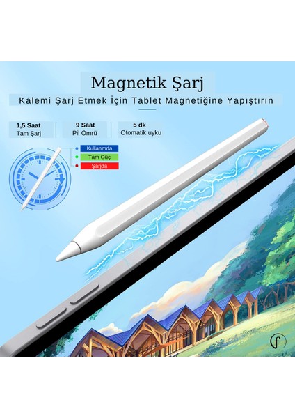 iPad Mini 6 Kablosuz Şarj Olabilen Eğime Duyarlı Avuç Içi Reddetme Özellikli (2. Nesil) Kalem