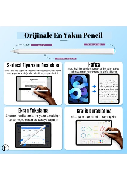 iPad Mini 6 Kablosuz Şarj Olabilen Eğime Duyarlı Avuç Içi Reddetme Özellikli (2. Nesil) Kalem
