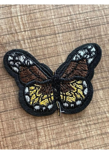 7x5 cm Sarı Kahverengi Nakış Işleme Kelebek Aplike Arma Yama