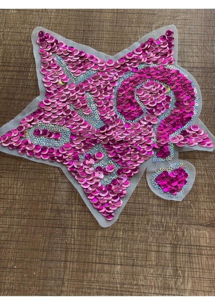 23X23 cm Pul Payetli Fuşya Harfli Yıldız Aplike Arma Yama fiyatları