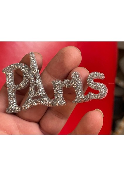 8x4 cm Paris Gümüş Taşlı Şeffaf Eyfel Kulesi Ütü Ile Yapışan Aplike Arma Yama