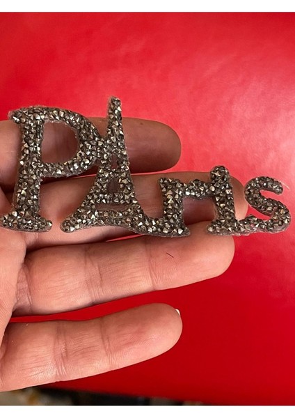 8x4 cm Paris Gri Taşlı Şeffaf Eyfel Kulesi Ütü Ile Yapışan Aplike Arma Yama