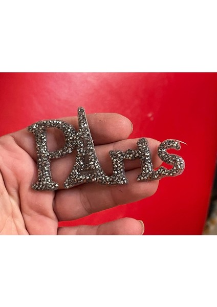8x4 cm Paris Gri Taşlı Şeffaf Eyfel Kulesi Ütü Ile Yapışan Aplike Arma Yama