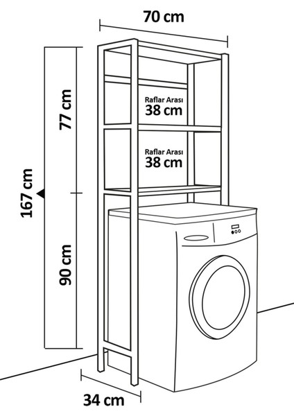 Güzelkan Madeni Eşya Çamaşır Makinesi Üstü Düzenleyici Raf Banyo Dolabı Rafı Makina Üstü Dolap Raf Çam