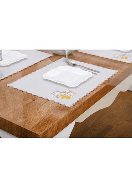 Dolce Nakışlı Keten Efekt Kumaş Krem Sarı A.servis 33,5X45 cm 4 AD-1395