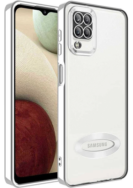 Samsung Galaxy M12 Kılıf Kamera Korumalı Logo Gösteren Şeffaf Kapak