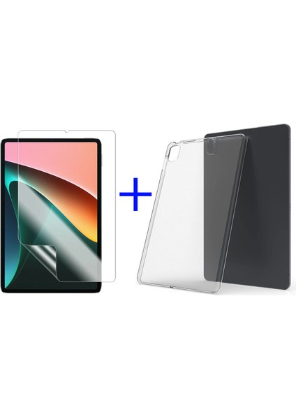Xiaomi Mi Pad 5 11'' Uyumlu Buzlu Şeffaf Silikon Kılıf + Nano Cam Kırılmaz Esnek Ekran Koruyucu