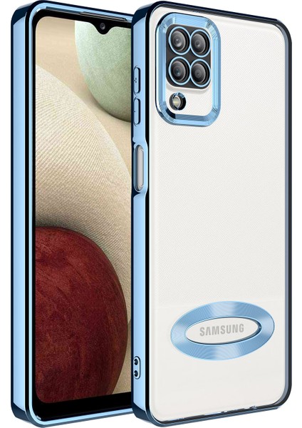 Samsung Galaxy A12 Kılıf Renkli Kenarlı Parlak Logo Açık Omega Silikon