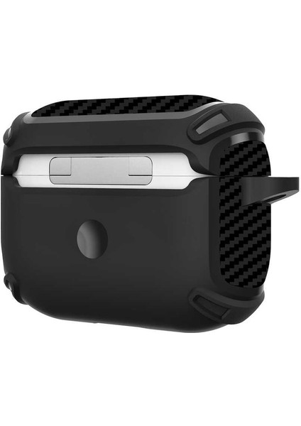 Apple Airpods Pro 2. Nesil Için Ultra Korumalı Kancalı Karbon Desenli Silikon