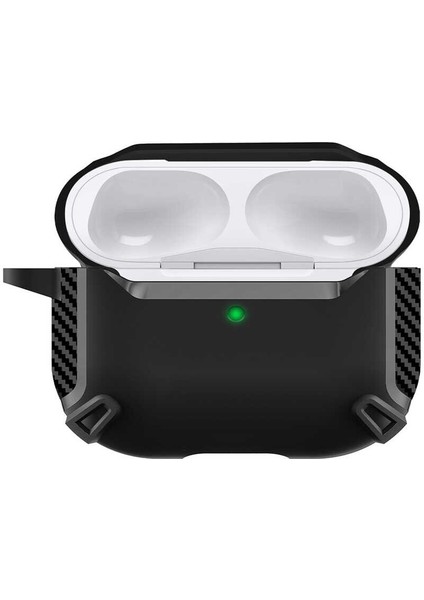 Apple Airpods Pro 2. Nesil Için Ultra Korumalı Kancalı Karbon Desenli Silikon