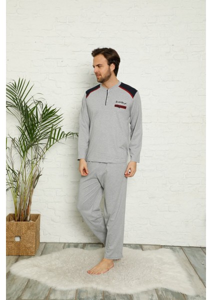 Erkek Düğmeli Kısa Kollu Pijama Takımı Çizgili 3600