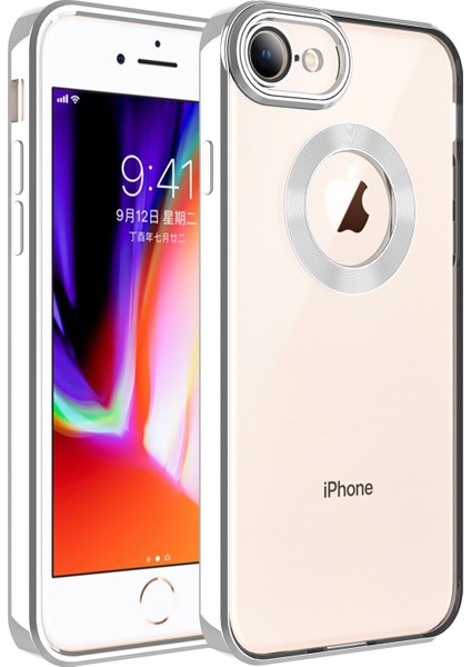Apple Iphone 8 Kılıf Renkli Kenarlı Parlak Logo Açık Omega Silikon