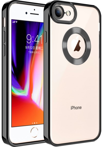 Apple Iphone 8 Kılıf Renkli Kenarlı Parlak Logo Açık Omega Silikon