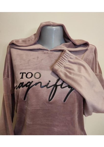 Kadın Kadife Kapüşonlu Pijama Takımı Eşofman Takımı