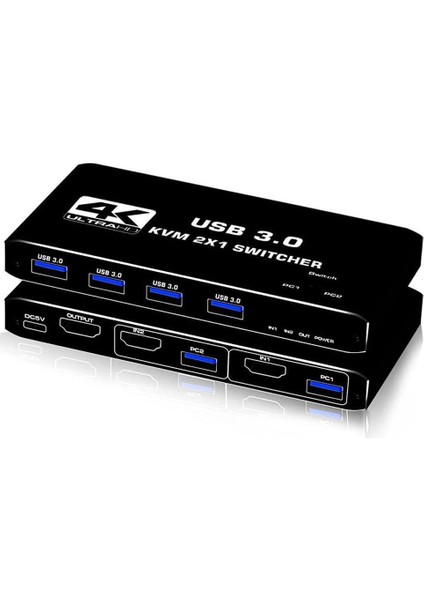 4KVM421 Kvm Switch 2x1 HDMI 4K USB 3.0 Hdcp 2.3 HDR10 Edıd