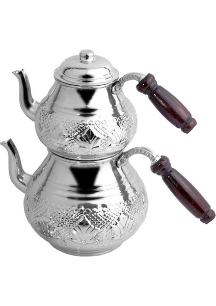 Bakır Lale Motifli Beyaz Büyük Boy Çaydanlık Seti fiyatları