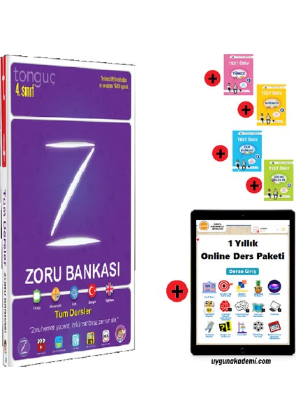 Tonguç Akademi 4. Sınıf Zoru Bankası - Sadık Uygun Proje Yayınları Türkçe Matematik Fen Bilimleri Sosyal Bilgiler Test Ödev Soru Bankası Seti - 1 Yıllık Online Ders Paketi