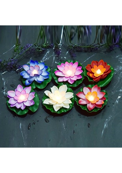 6 Adet Işıklı Su Mumu Water Floating Candle Lotus Flowers Sensor LED Light Suda Yüzen Lotus Çiçekleri Pilli Mum