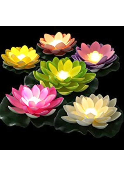 6 Adet Işıklı Su Mumu Water Floating Candle Lotus Flowers Sensor LED Light Suda Yüzen Lotus Çiçekleri Pilli Mum