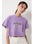 Loose Fit Rahat Kesim %100 Pamuk Bisiklet Yaka Mor Tişört 2