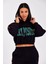 Kadın Rachel Siyah Kapüşonlu Baskılı 3 Iplik Şardonlu Normal Kesim Sweatshirt 2