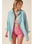 Kadın Su Yeşili Oversize Uzun Basic Gömlek HZL22W-BD139001 4