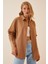 Kadın Camel Oversize Uzun Basic Gömlek HZL22W-BD139001 2