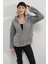 Kadın Welsoft Esnek Kumaş Gri Peluş Yumoş Önü Fermuarlı Kapüşonlu Ceket HZL23W-DSB110081 2