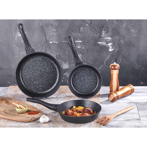 Eda Stone Granit Döküm 3'lü Tava Seti 20-24-28 cm ZK-921