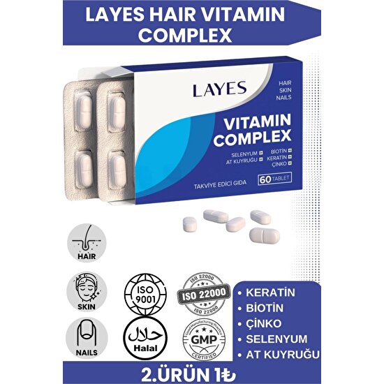 Layes Hair Vitamin Complex 60 Tablet Biotin Keratin Çinko D3 At Kuyruğu Selenyum Folik Asit Saç Vitamini