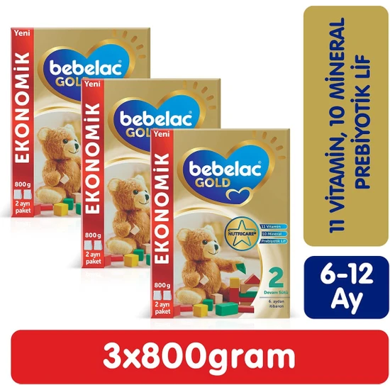 Bebelac Gold 2 Devam Sütü 3*800 G 6-12 Ay Mega Paket