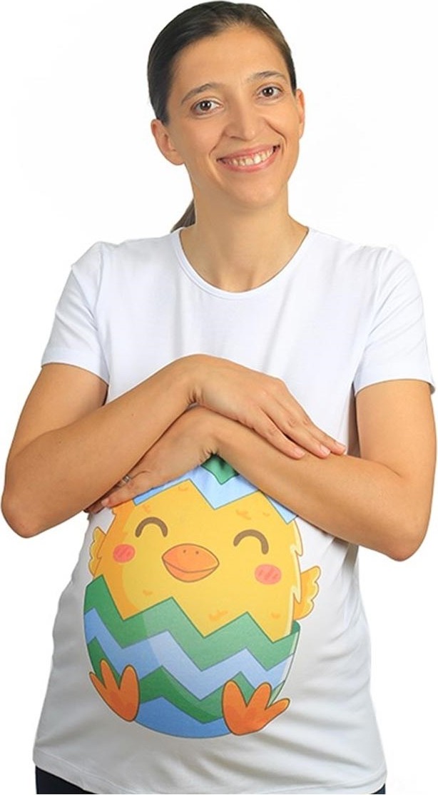 Mummy's Baby Hamile Tişört Civciv Beyaz %85 Pamuk Slimfit Rahat Kesim Günlük Kullanım görsel 2